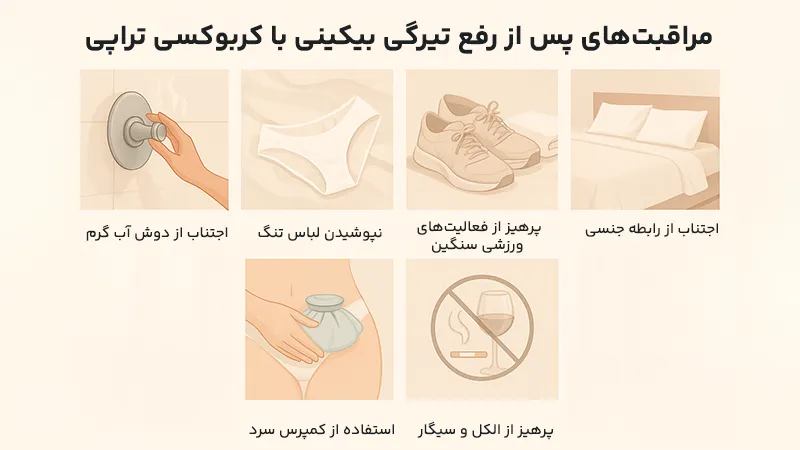 مراقبت‌های پس از رفع تیرگی بیکینی با کربوکسی تراپی